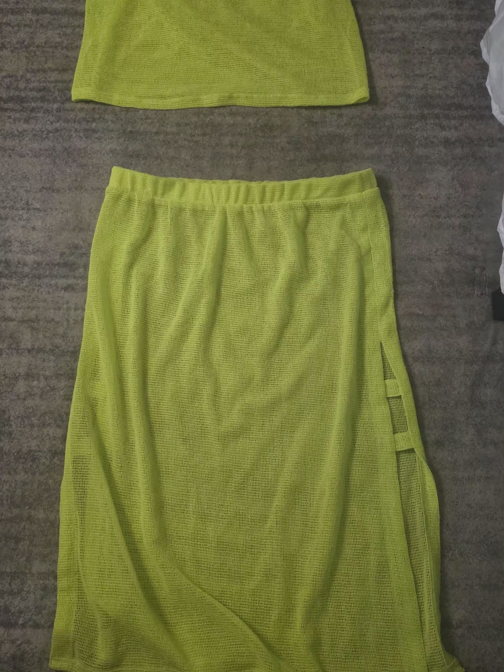 Neon Lime Knit Bathing Suit Cover Top Skirt